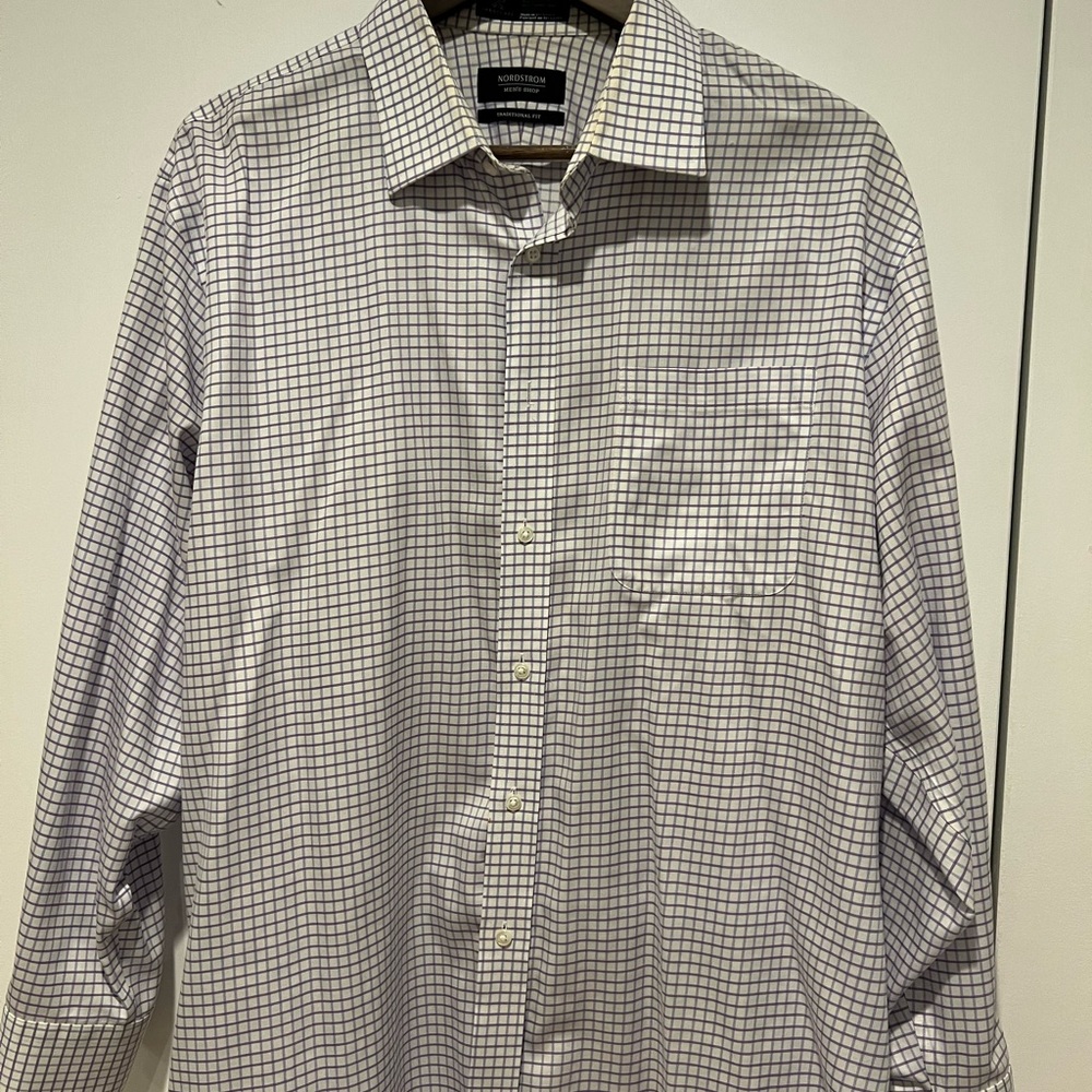 Nordstrom mens shop traditional fit 100% wrinkle free cotton dress shirt 17/33